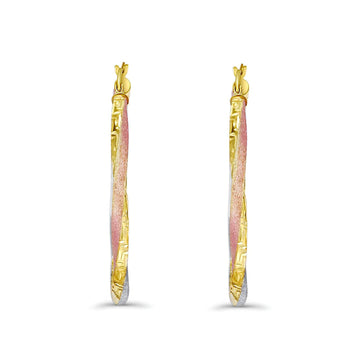 14K Tri Color Gold 3mm Thickness Twisted Hoop Earrings